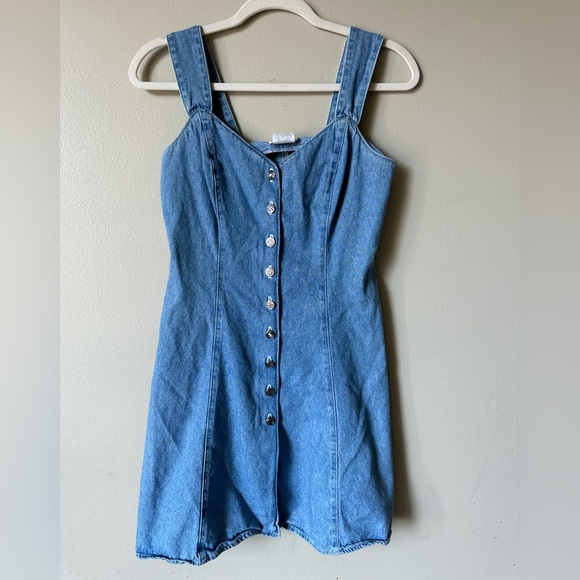 Moda International Dresses Vintage 9s Style Denim Button Up Short